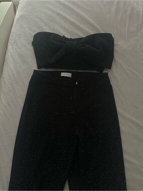 Meshki Black Sparkle Bandeau Bow Top & Pants Set